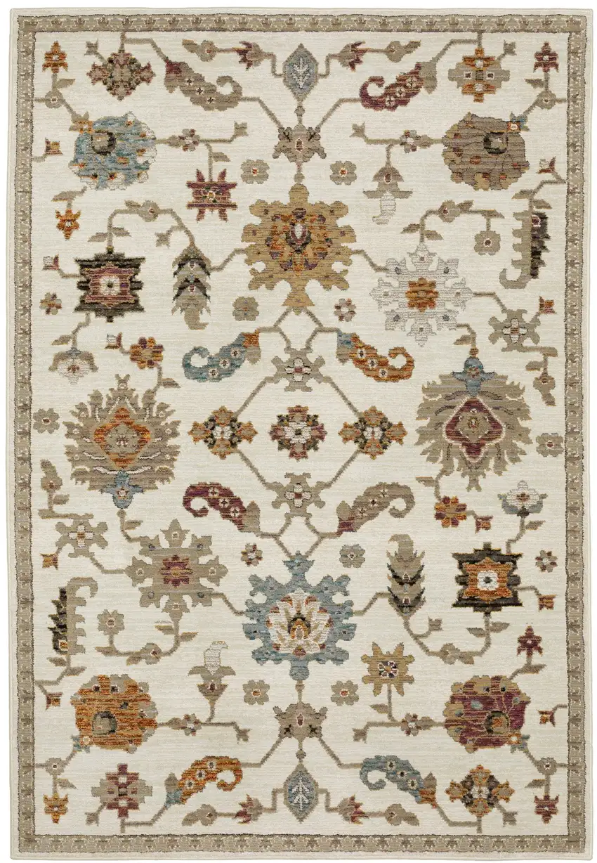 Ivory Tan And Black Oriental Area Rug Photo 2