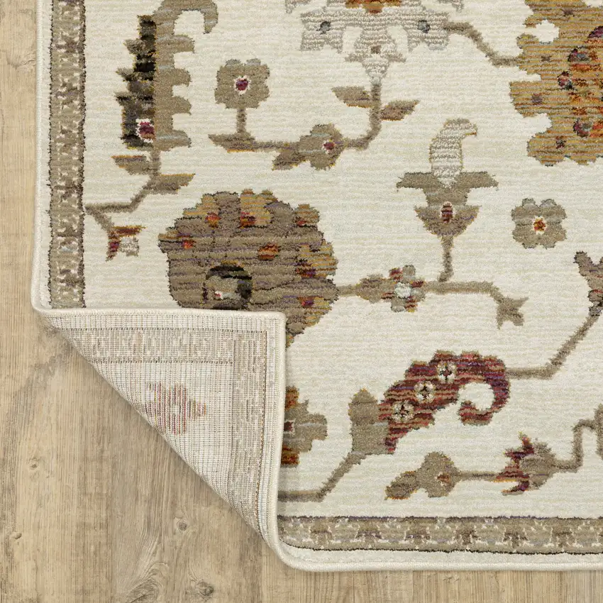 Ivory Tan And Black Oriental Area Rug Photo 9
