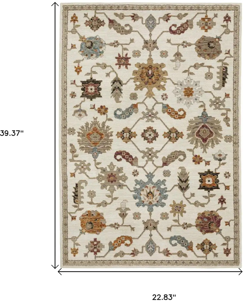 Ivory Tan And Black Oriental Area Rug Photo 3