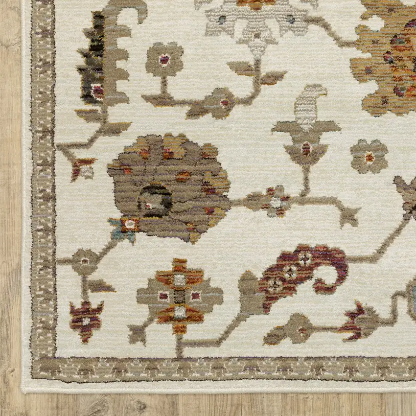 Ivory Tan And Black Oriental Area Rug Photo 7