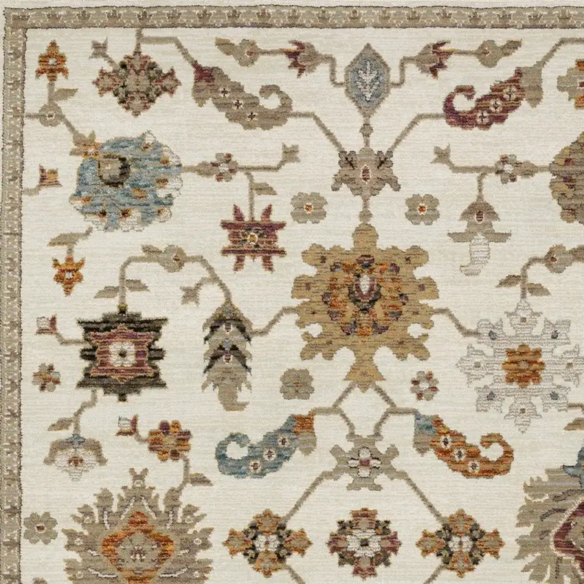 Ivory Tan And Black Oriental Area Rug Photo 8