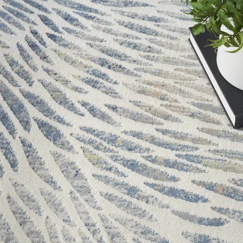 Ivory Tan And Blue Abstract Area Rug Photo 8