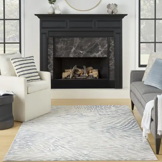Ivory Tan And Blue Abstract Area Rug Photo 4