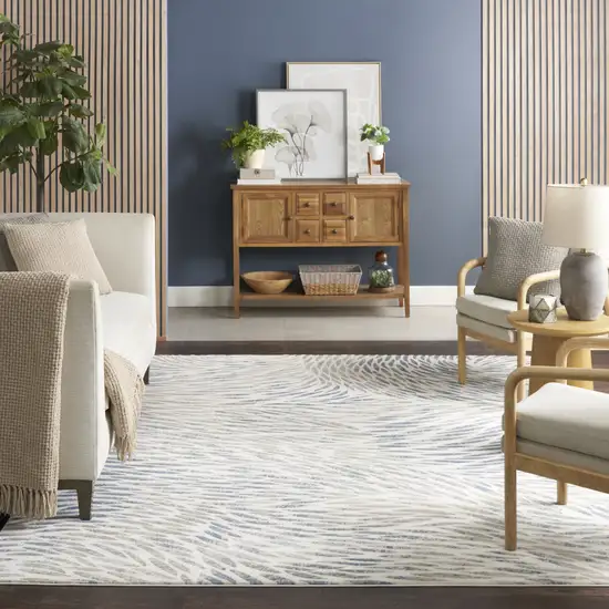 Ivory Tan And Blue Abstract Area Rug Photo 5