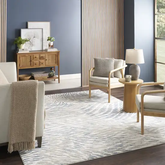 Ivory Tan And Blue Abstract Area Rug Photo 4