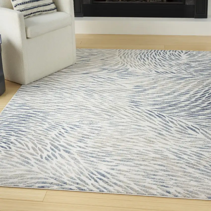 Ivory Tan And Blue Abstract Area Rug Photo 4