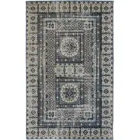 Photo of Ivory Tan And Blue Abstract Power Loom Distressed Stain Resistant Area Rug