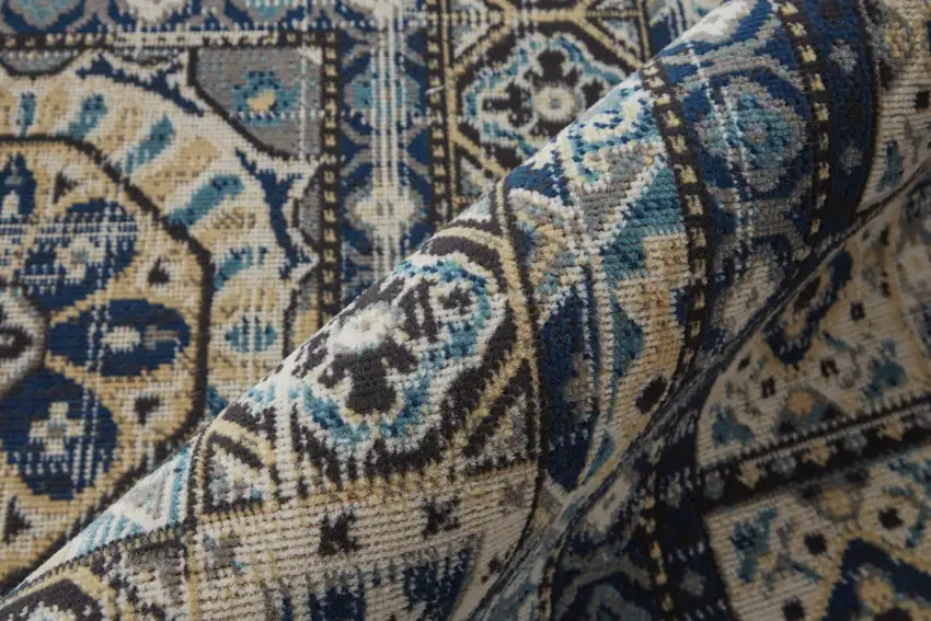 Ivory Tan And Blue Abstract Power Loom Distressed Stain Resistant Area Rug Photo 3