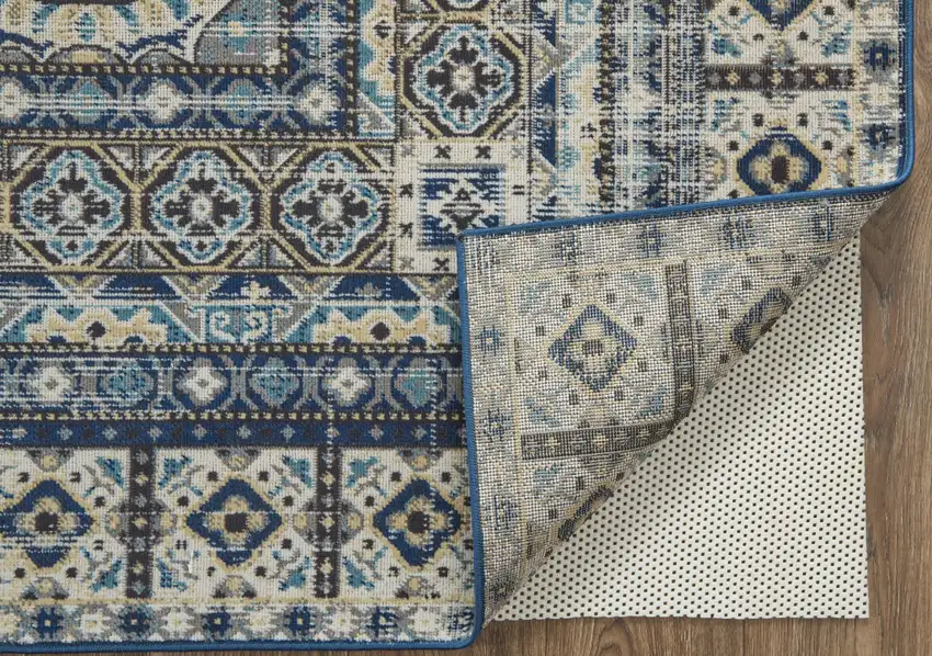 Ivory Tan And Blue Abstract Power Loom Distressed Stain Resistant Area Rug Photo 6