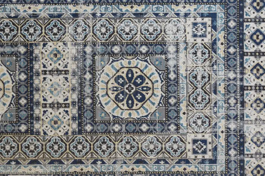 Ivory Tan And Blue Abstract Power Loom Distressed Stain Resistant Area Rug Photo 4