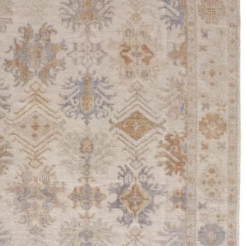 4' X 6' Ivory Tan And Blue Floral Hand Knotted Area Rug Photo 3