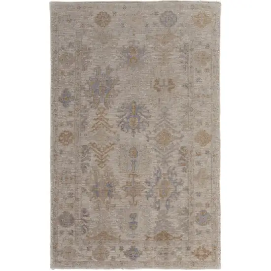 4' X 6' Ivory Tan And Blue Floral Hand Knotted Area Rug Photo 6