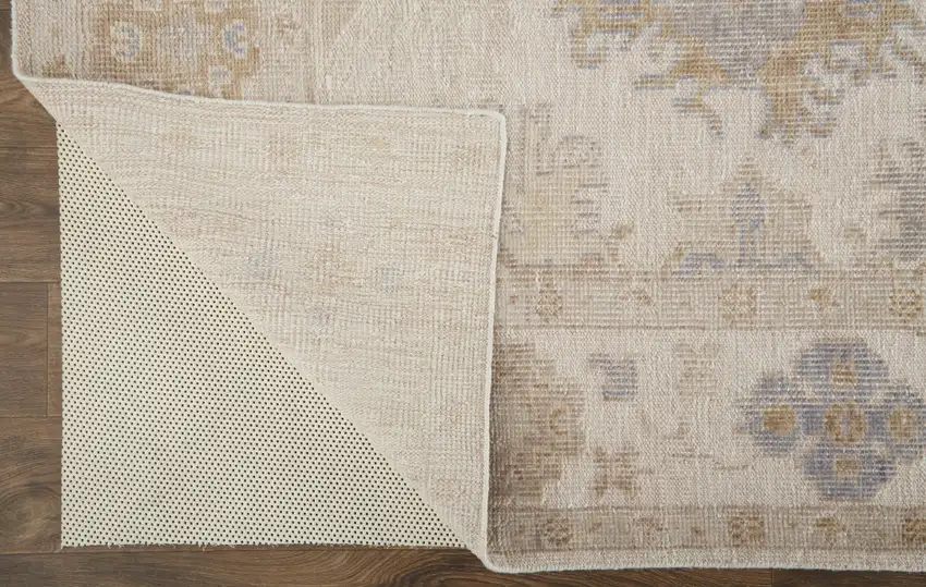 Ivory Tan And Blue Floral Hand Knotted Stain Resistant Area Rug Photo 2