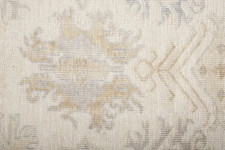 Ivory Tan And Blue Floral Hand Knotted Stain Resistant Area Rug Photo 8
