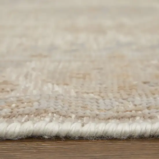 Ivory Tan And Blue Floral Hand Knotted Area Rug Photo 9