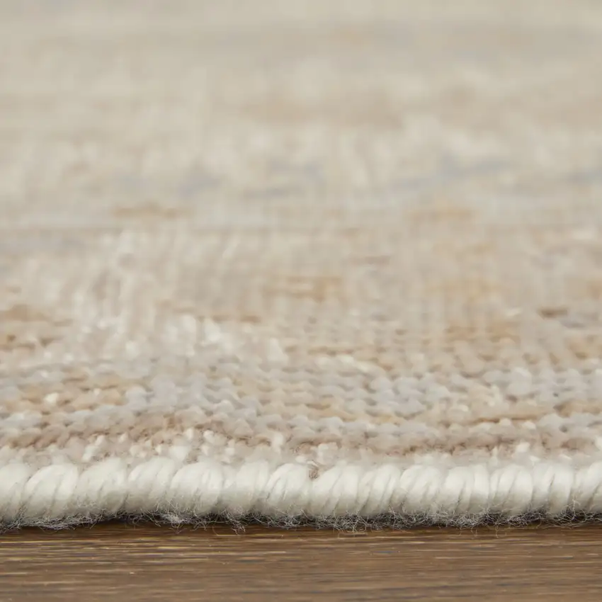 Ivory Tan And Blue Floral Hand Knotted Area Rug Photo 9