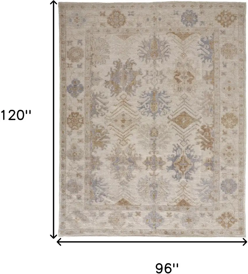 Ivory Tan And Blue Floral Hand Knotted Stain Resistant Area Rug Photo 10