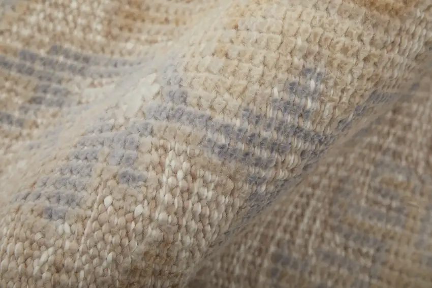 Ivory Tan And Blue Floral Hand Knotted Area Rug Photo 7