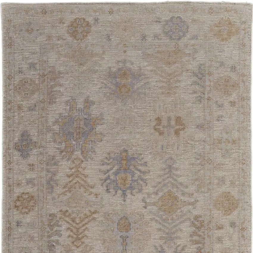 Ivory Tan And Blue Floral Hand Knotted Area Rug Photo 4