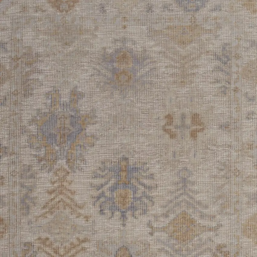 Ivory Tan And Blue Floral Hand Knotted Area Rug Photo 3