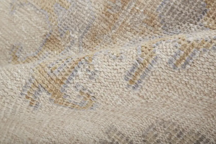 Ivory Tan And Blue Floral Hand Knotted Stain Resistant Area Rug Photo 7
