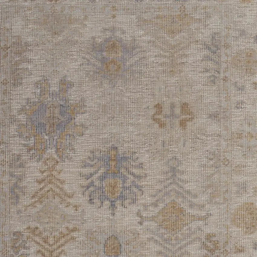Ivory Tan And Blue Floral Hand Knotted Area Rug Photo 2