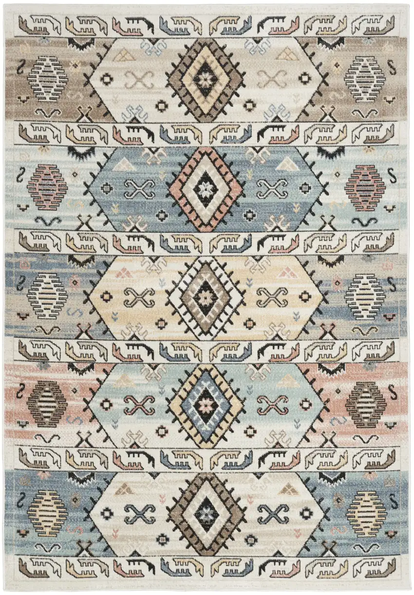 Ivory Tan And Blue Geometric Flatweave Area Rug Photo 2