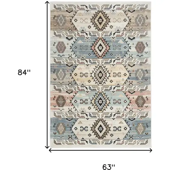 Ivory Tan And Blue Geometric Flatweave Area Rug Photo 3