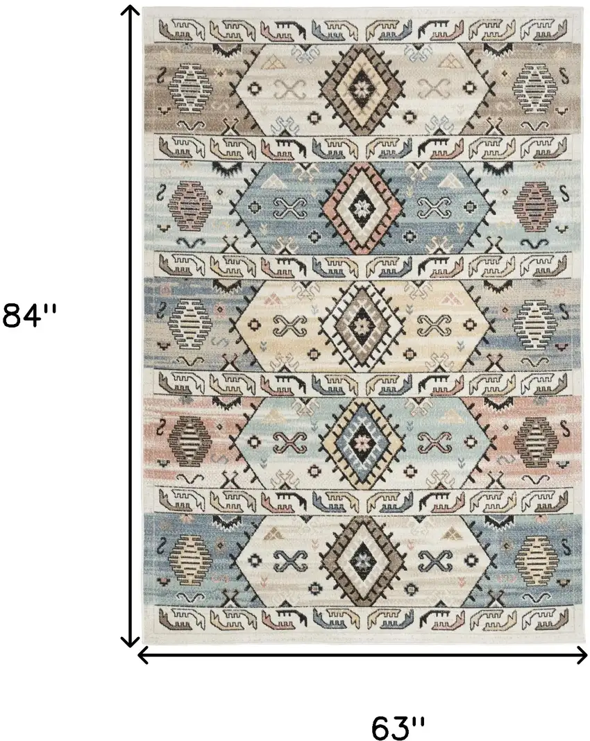 Ivory Tan And Blue Geometric Flatweave Area Rug Photo 3