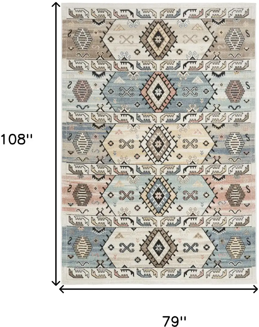 Ivory Tan And Blue Geometric Flatweave Area Rug Photo 3