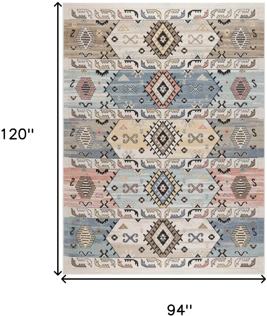Ivory Tan And Blue Geometric Flatweave Area Rug Photo 3