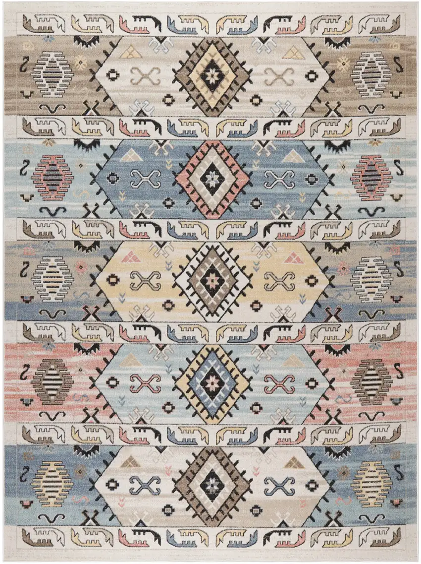 Ivory Tan And Blue Geometric Flatweave Area Rug Photo 5