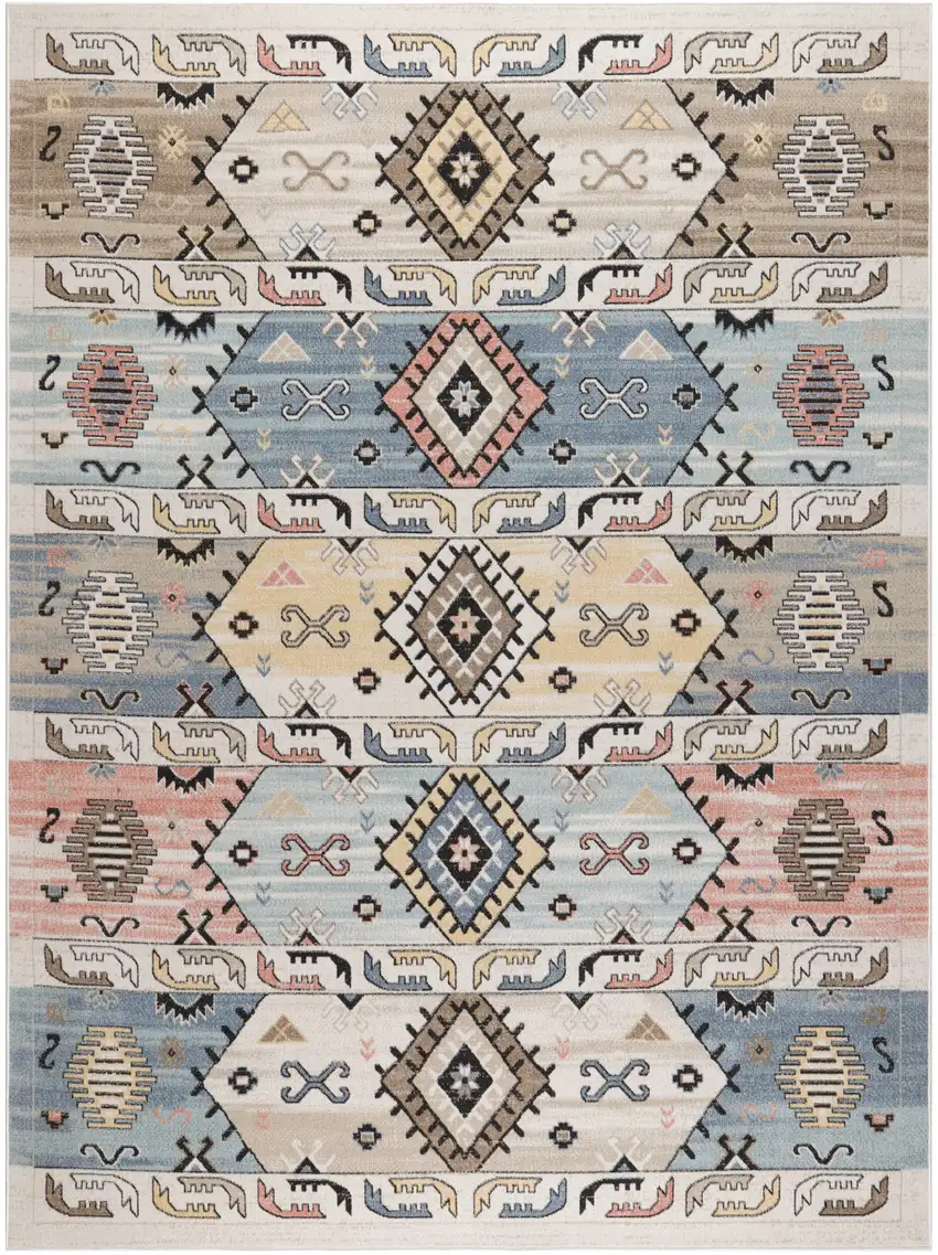 Ivory Tan And Blue Geometric Flatweave Area Rug Photo 2