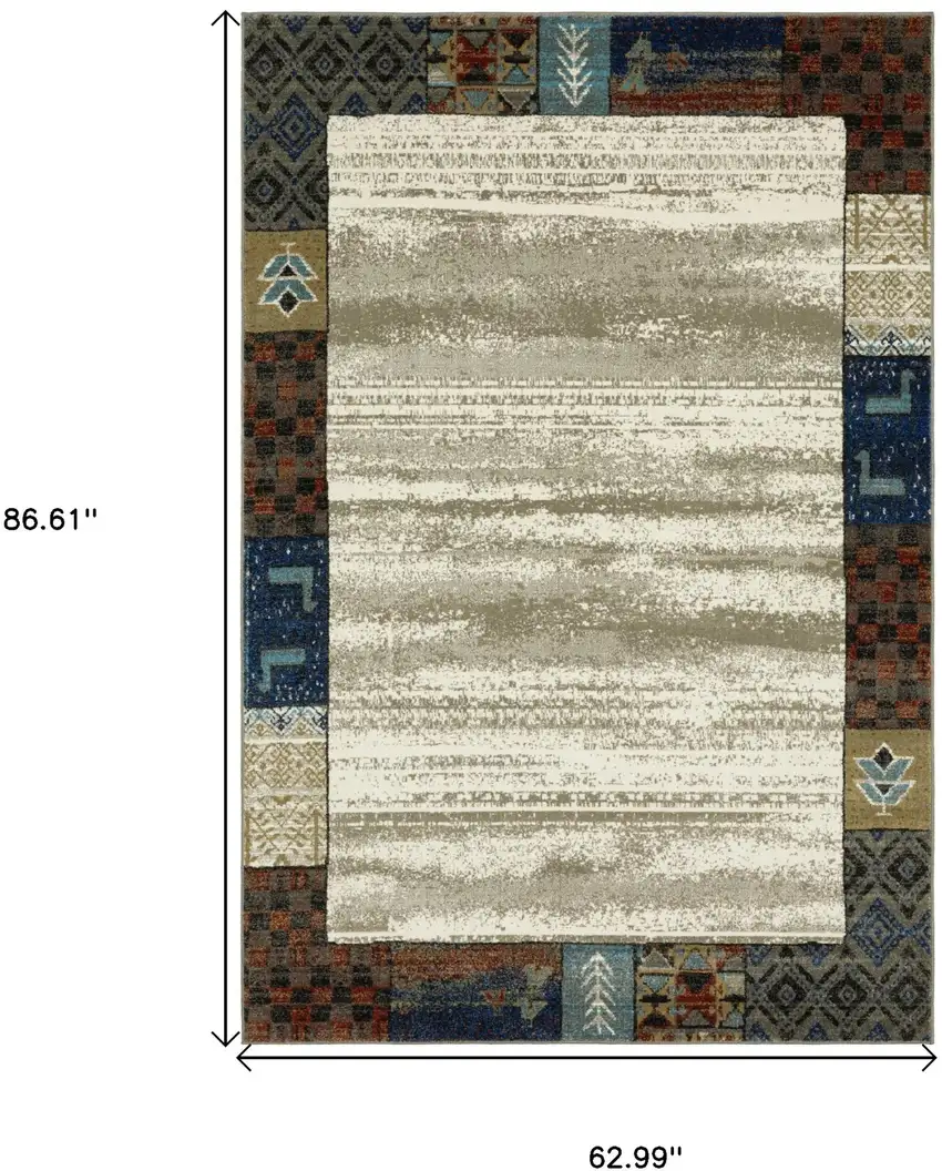 Ivory Tan And Blue Patchwork Area Rug Photo 3