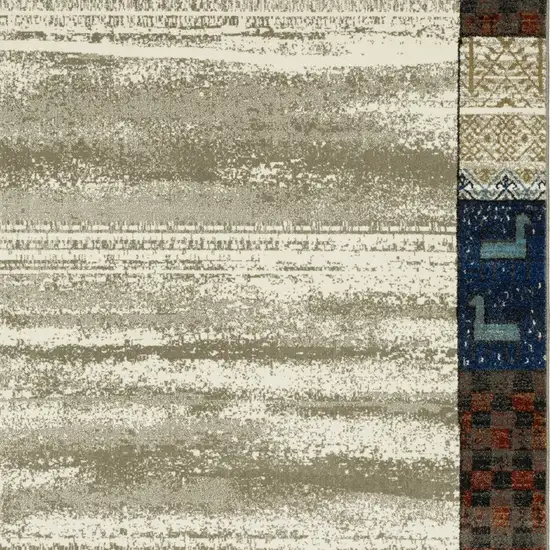 Ivory Tan And Blue Patchwork Area Rug Photo 5