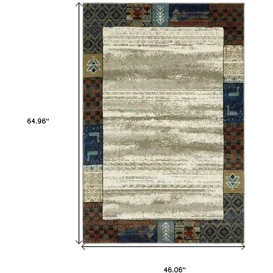 Ivory Tan And Blue Patchwork Area Rug Photo 3