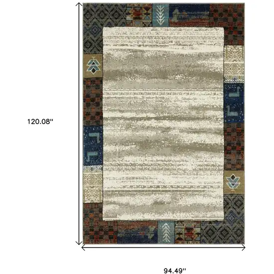Ivory Tan And Blue Patchwork Area Rug Photo 3