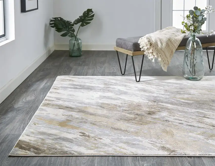Ivory Tan And Brown Abstract Area Rug Photo 5