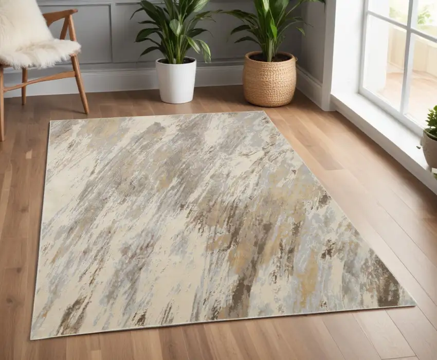 Brown and Ivory Abstract Non Skid Area Rug Photo 1