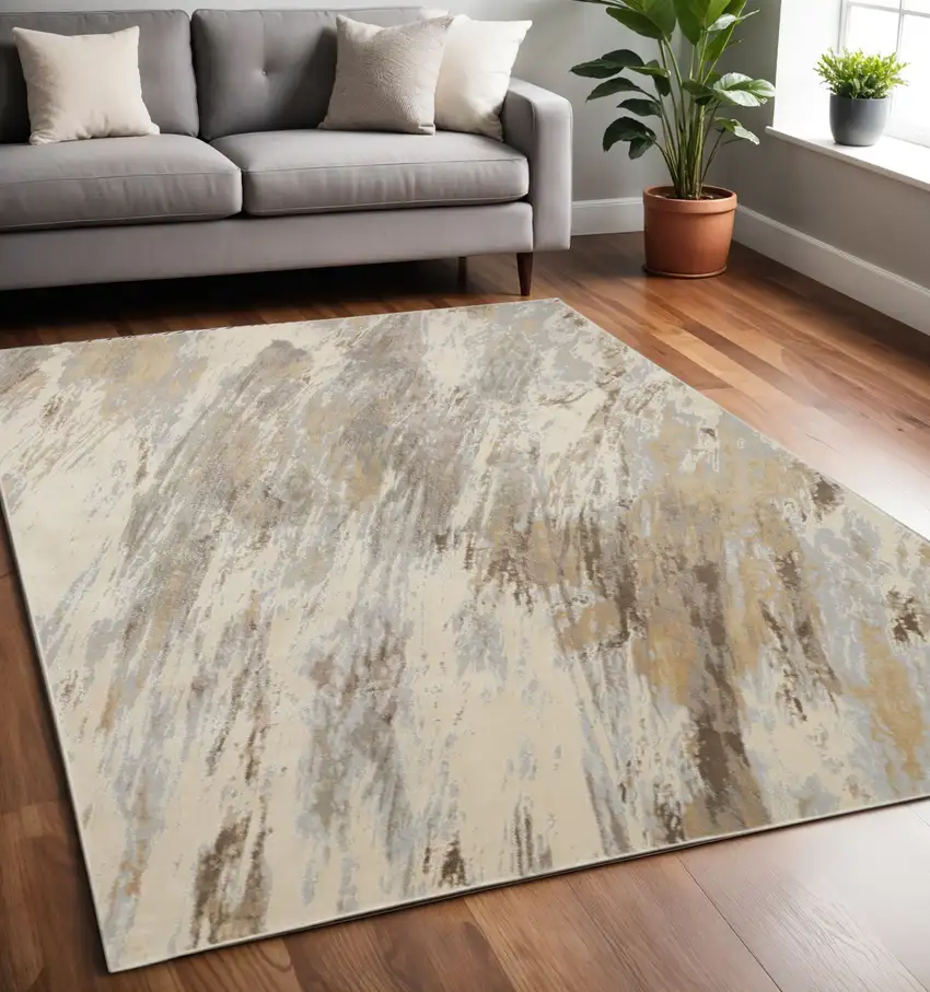 Brown and Ivory Abstract Non Skid Area Rug Photo 1