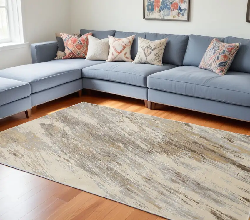 Ivory Tan And Brown Abstract Area Rug Photo 1