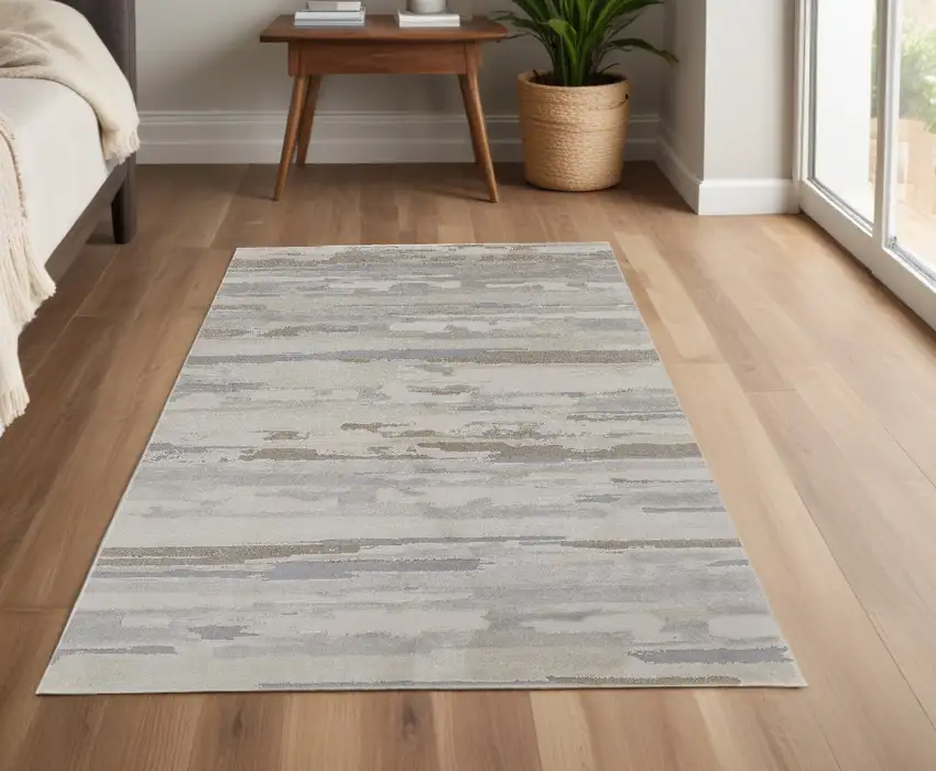 Brown and Ivory Abstract Power Loom Distressed Area Rug Photo 1