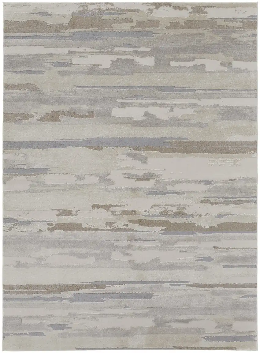 Ivory Tan And Brown Abstract Power Loom Distressed Stain Resistant Area Rug Photo 1