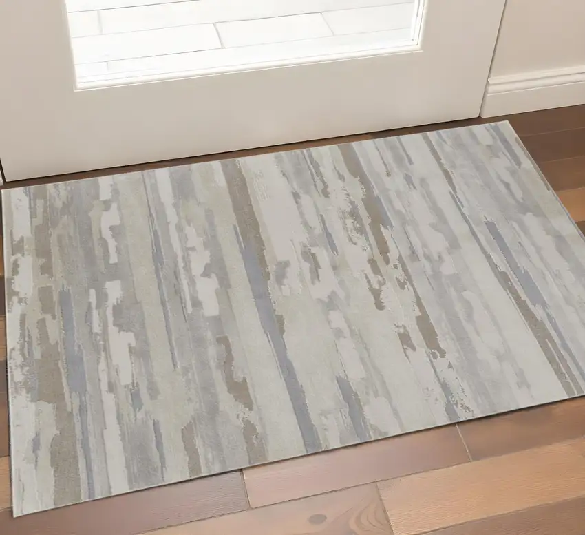 Brown Ivory And Tan Abstract Distressed Area Rug Photo 1