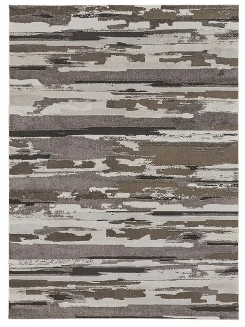 Brown and Ivory Abstract Power Loom Distressed Area Rug Photo 2