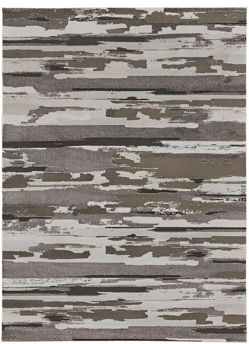 Brown and Ivory Abstract Power Loom Distressed Area Rug Photo 1