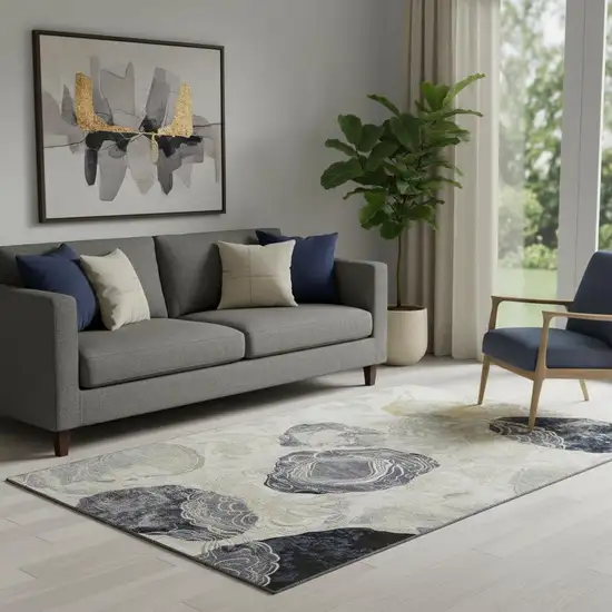 Ivory Tan And Charcoal Geometric Washable Area Rug With UV Protection Photo 2