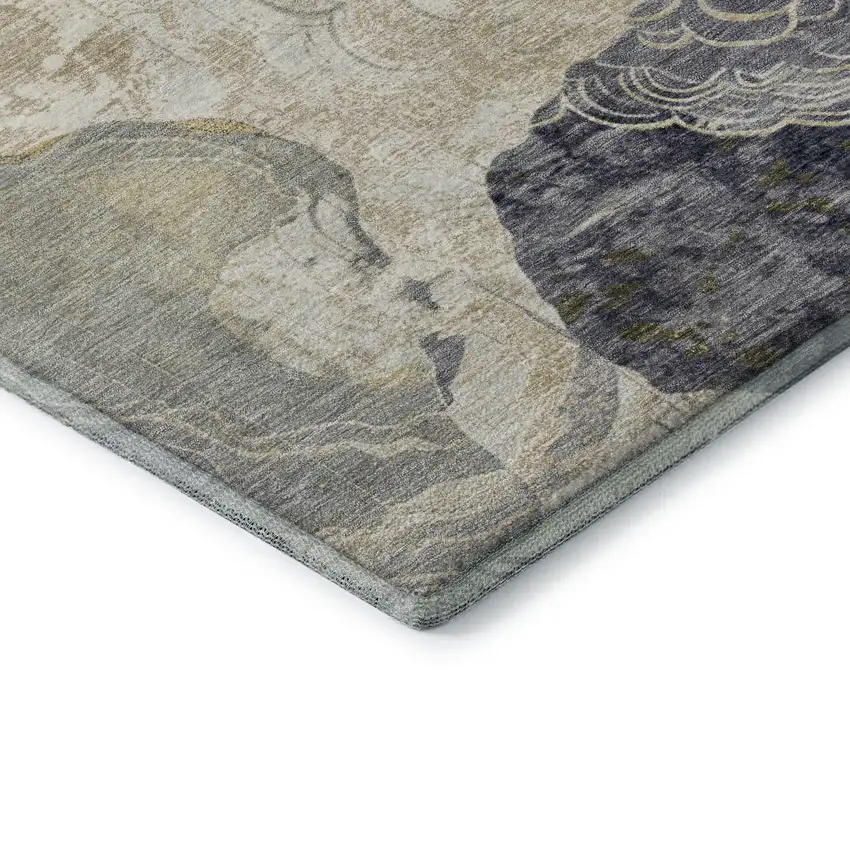 Ivory Tan And Charcoal Geometric Washable Area Rug With UV Protection Photo 7