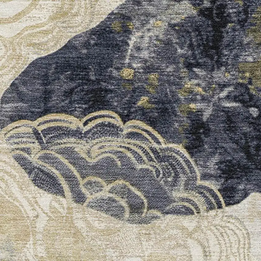 Ivory Tan And Charcoal Geometric Washable Area Rug With UV Protection Photo 2