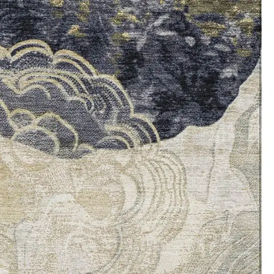 Ivory Tan And Charcoal Geometric Washable Area Rug With UV Protection Photo 2